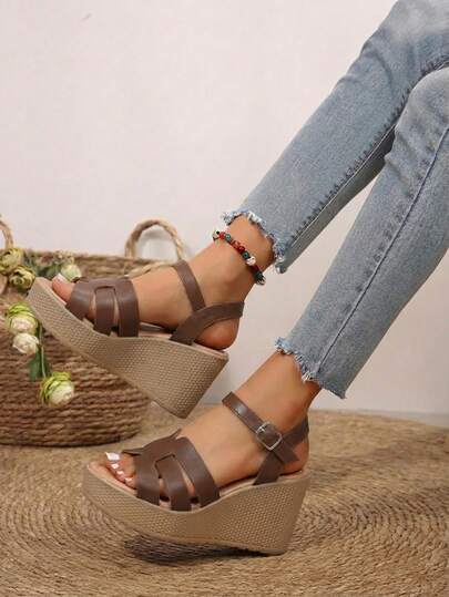 Sandalias de plataforma casual alto 5 en piel sintetico