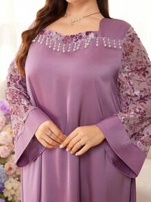 Al Najma Elegant Contrast Lace Flare Sleeve Dress, Spring/Summer
