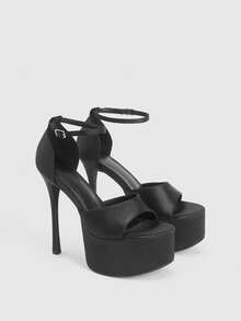 CUCCOO LuxiPop 女鞋细高跟防水厚底凉鞋夜店风性感时尚圣诞派对装 - 黑色 - 查看 10