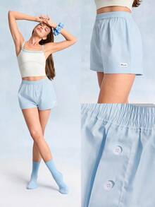 GLOWMODE Lounge Lover High Waist Cotton-Blend Faux Front Placket Button Detail Boxer Shorts Daily Casual Wear