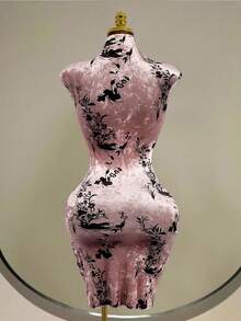 Mistrie Women's Printed Velvet Chinese Style Dress - Pink - View 2