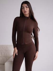 Andrea Bello 黑色两件套运动服拉链夹克和紧身裤 - 棕色 - 查看 4