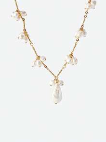 Opalesca 1 chiếc mặt dây chuyền hình chùm nho bất đối xứng bằng ngọc trai giả tự nhiên, ngọc trai/pha lê, mạ vàng 18K, thích hợp cho mùa hè/bãi biển/lễ hội/tiệc tùng/kỳ nghỉ/du lịch, lễ đính hôn/đám cưới/lời hứa, dành cho mẹ/phụ nữ/bé gái/người mẹ. - Vàng - Xem 4