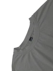 ROMWE MEN Men's Letter Print Round Neck Casual Loose Long Sleeve T-Shirt - Grey - View 3