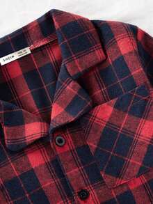 2 piezas Conjunto de camisa a cuadros clásica y pantalones para niño pequeño, ropa de estar en casa informal