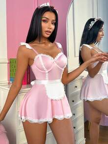 3pcs/Set Cute & Playful Women Sexy Lace Patchwork Nightgown Set - Pink - View 5