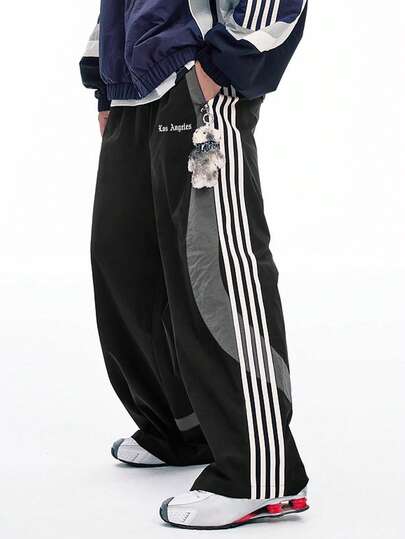 Manfinity Sport Corelite Men's Casual Patchwork Design Sports Pants, Relaxed Fit, Versatile Straight Leg With Side Panels