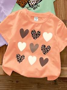 SHEIN LMoss Kids Bộ 4 áo thun ngắn tay cổ tròn in họa tiết da báo cổ điển, chữ "Mama's Girl" dành cho bé gái, thích hợp cho mùa xuân/hè. - Nhiều màu - Xem 3