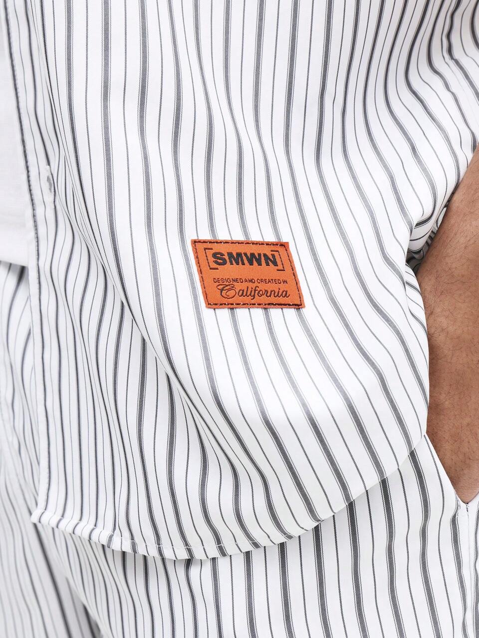 SUMWON Vertical Striped Button Down Short Sleeve Shirt And Matching Elastic Waist Drawstring Shorts Loungewear Set
