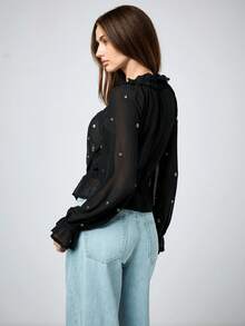 Maija 2025新款女士都市金属质感铆钉细节衬衫，适合情人节晚宴、夏季、春假、海滩、派对、优雅假日、休闲场合穿着。 - 黑色 - 查看 7