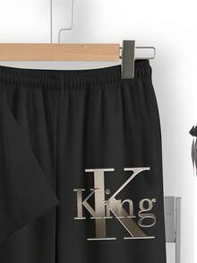 Tween Boy Casual Comfortable Fashion Minimalist Crew Neck Short Sleeve T-Shirt And Pants Set, Classic King Text Graphic Print,Kids - Multicolor - View 5