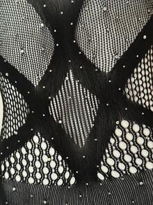 SHEIN Jeanoir 女士性感黑色水钻无袖紧身连衣裙 - 黑色 - 查看 6