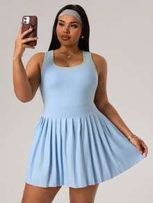 Rhythm Era 大码休闲百搭无袖修身显瘦可拆卸胸带口袋褶皱露背运动连衣裙