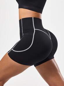 SHEIN Sports Seamless High Waist Tummy Control Workout Shorts Tummy Control Gym Shorts - Black - View 7