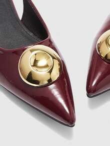 CUCCOO BIZCHIC 1 Pair Sexy Strap Pointed Toe Metallic Buckle Patent Leather Women Pumps Valentine's Day - Burgundy - View 8