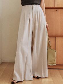 Dazy-Less 女士优雅喇叭休闲裤，适合商务、办公、通勤、职业装穿着，春夏皆宜 - 白色 - 查看 5