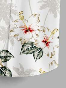 Manfinity RSRT Men's Floral Print Casual Polo Collar Single-Breasted Short Sleeve Shirt, Suitable For Daily Outings And Travel - White - View 5