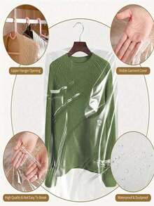 10/15件装衣物防尘罩，透明塑料衣物防尘袋，悬挂式服装袋，干洗店服装悬挂袋，可重复使用防尘袋，适用于学校、办公室、家庭、旅行中的衬衫、西装、连衣裙、外套等，便携式防尘服装袋（不含衣架） - 彩色 - 查看 17