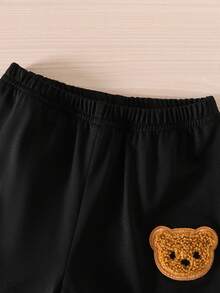 2pcs/Set Infant Toddler Baby Boy Striped Knit Vest & White Short Sleeve Polo Shirt With Bear Patch, And Bear Patch Black Shorts, Casual College Style Short Sleeve Shorts Set, Suitable For Daily Wear, Spring/Summer, 6M-3T Black And White Baby Boy Outfit Baby Boy Summer Sets Bear Patch Outfit Baby Boy Casual Outfit - Apricot - View 7