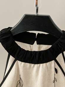 GlowEve Women's French Embroidered Floral Halter Neck Slim Fit Blouse - Apricot - View 3