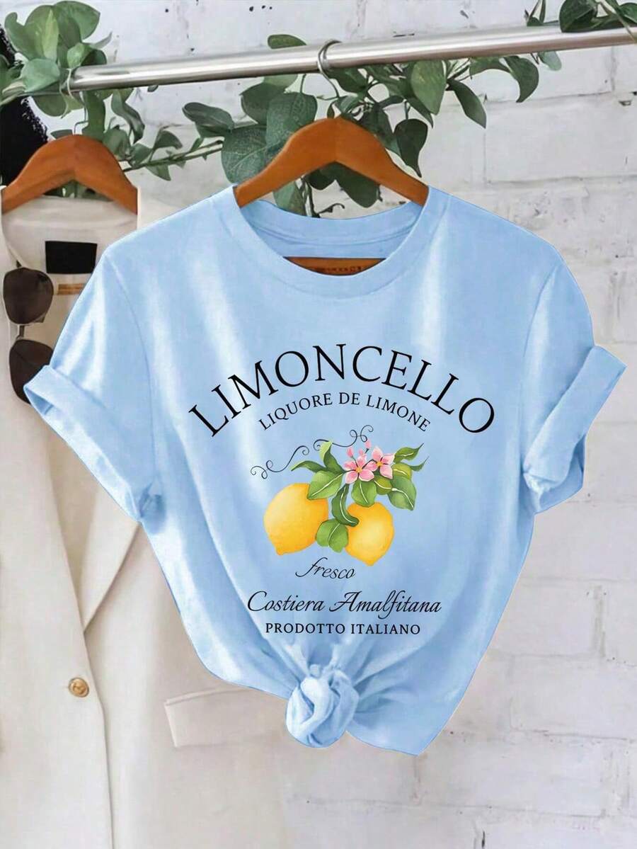 SHEIN Unity Limoncello T-Shirt, Amalfi Coast Italy Lemons T-Shirt - Baby Blue - View 1