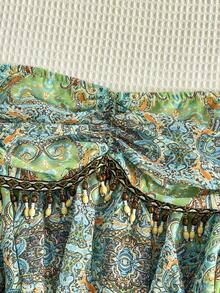 Sweetra Fashionable Tube Chiffon Printed Blouse With Unique Waist Tie And Asymmetric Hem Design, Summer New Arrival - Multicolor - View 4