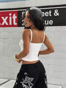 StreetHx Women's Street Punk Rhinestone Embellished Fitted Tank Top - White - View 2