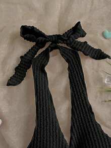 Tween Girl Casual Minimalist Comfortable Halter Neck Sleeveless Asymmetrical Hem Tank Top Halter Top Summer - Black - View 5