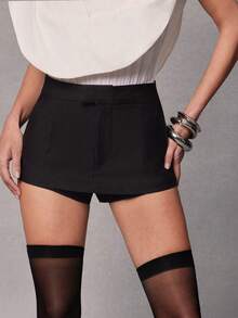 Hauture 女士纯色修身弹力短裙 - 黑色 - 查看 2