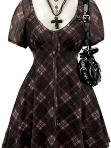 Sunspun 大码女式格子网纱系带连衣裙 - 彩色 - 查看 3