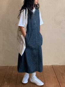 DAZY Tween Girls' V-Neck Sleeveless Denim Jumper Dress, Fall - Blue - View 7