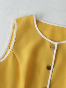 GlowEve CURVE Plus Size Women 2pcs Set: Round Neck Sleeveless Top And Shorts, Casual Elegant Daily Wear Brunch Mustard Yellow Summer - Yellow - View 3