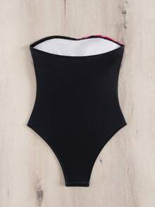 Swim Chiccia 女士印花褶皱抹胸连体泳衣，夏季时尚之选 - 彩色 - 查看 4