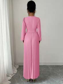 Elenzga Elegant Pleated Dress, Suitable For Back To School, Birthday, Wedding - Baby Pink - View 2