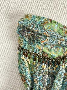 Sweetra Fashionable Tube Chiffon Printed Blouse With Unique Waist Tie And Asymmetric Hem Design, Summer New Arrival - Multicolor - View 6