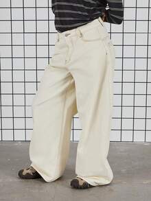 COUREZ Extreme Skate Jeans With Back Square Pockets / Y2K Winter Outfits For Women Street Streetwear Casual Going Out Outfits 2 Piece Sets Stylish Baggy Jean Birthday Outfit - Apricot - View 5