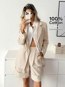 Easowa Apricot Casual/Office Wear Blazer, Suitable For Spring/Summer 100% Cotton Blazer Spring Break Outfits - Apricot - View 2