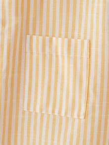 Manfinity VCAY 男士休闲通勤日常条纹前开襟短袖衬衫，夏季款 - 黃色 - 查看 6