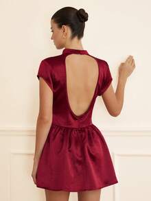 EMERY ROSE 露背迷你连衣裙，喇叭袖，复古风格轻盈连衣裙 - 紅色 - 查看 2