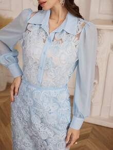 Modelyn Fashionable New Special Fabric Romantic Casual Light Blue Women Shirt - Baby Blue - View 4