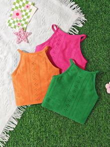 SHEIN Bộ 3 áo hai dây cho bé gái, màu trơn, họa tiết hình học, kiểu dáng thường ngày. - Nhiều màu - Xem 2