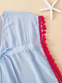 Emery Rose Kids Emery Rose Kids Copri-abito casual ampio per ragazze con frange e colori a contrasto intrecciati - Blu - Visualizzare 6