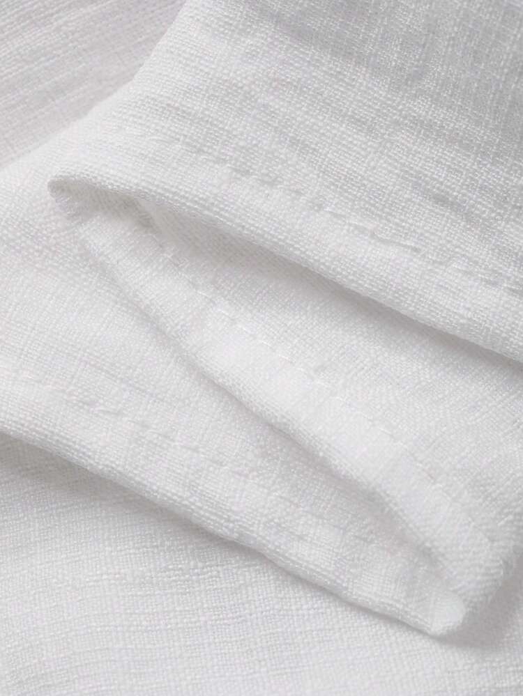 Dazy Plus White Loose Fit Casual Long Sleeve Shirt With Round Neck, Pocket And Waist Belt Decor