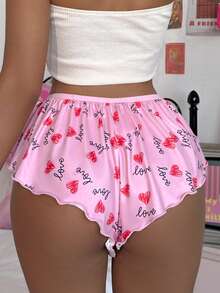 Eraneu 1pc Women's Valentine's Day Heart Hem Slit Sweet Frill Trim Panty