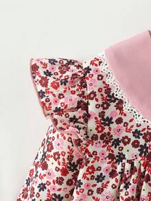 Đầm chữ A cho bé gái, kiểu dáng ngọt ngào với họa tiết hoa nhí, cổ Peter Pan và tay áo ren trắng, eo chun, thích hợp mặc hàng ngày và đi nghỉ xuân/hè. - Hồng - Xem 8