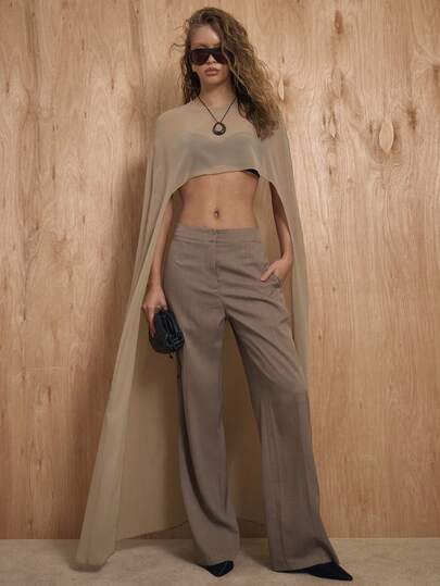 MUSERA Draped Crew Neck Sheer Floor Length Cape Top Coord Top Only Winter NewYear Cute Sexy Going Out Evening Party Accented Valentines Day Spring Summer Holiday Occasion Wedding Guest