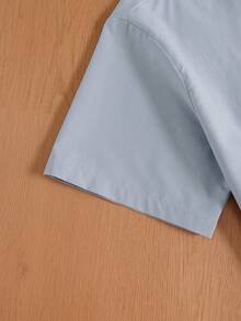 TOKVUE Camisa de manga corta minimalista y casual de unicolor para hombres - Celeste - Ver 5