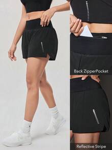 OutZeal Gym Shorts Women Sports Black Shorts Solid Color Summer Spring Workout Running Tummy Control 2-In-1 Built-In Shorts High Waist Active Bottom - Black - View 4