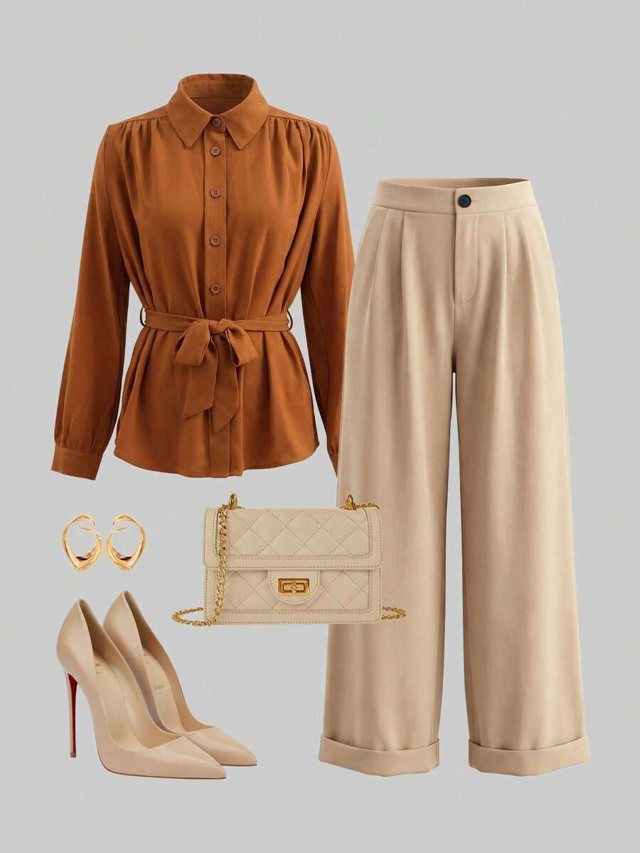 GlowEve 2 Stücke einfarbiges Lässig Hemd und Hose Set