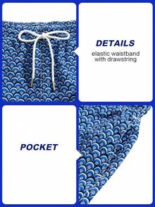 Horizaway Men's Drawstring Waist Pockets All-Over Print Casual Versatile Beach Shorts Breathable Swim Shorts Men Blue Swim Trunks Vacation Swimwear Patterned Swim Trunks - Blue - View 6